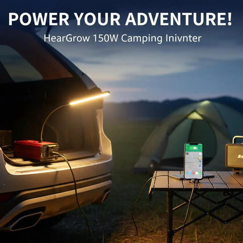150 Watt Power Inverter Transforms 12V Dc To 110V Ac With Cigarette Lighter Plug And Dual Usb Charging Ports for outdoor use.