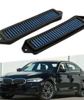 Blue hood scoop filters for BMW 3 Series E90 E92 E93 and X1, high airflow design, durable, blocks dust and boosts cooling.