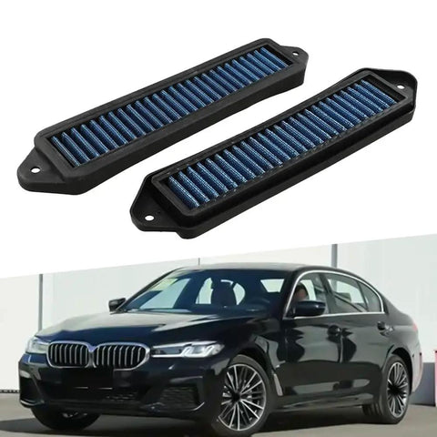 Blue hood scoop filters for BMW 3 Series E90 E92 E93 and X1, high airflow design, durable, blocks dust and boosts cooling.