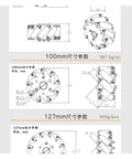 Metal omnidirectional mecanum wheel set (4 wheels) with 5mm coupling for DIY vehicle; 100 mm and 127 mm size diagrams.