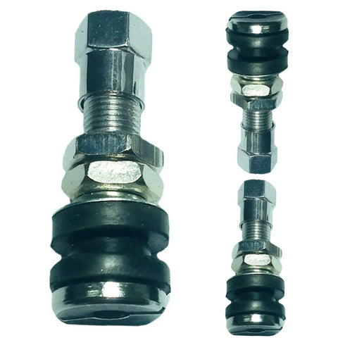 Homfanseec 2-pack stainless steel motorcycle tubeless high-pressure tire valve stems with rubber seals (front/side view)