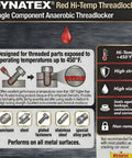 Red Hi Temp Threadlocker 36 Ml Bottle For Metal Fasteners Heavy Duty Locking Adhesive That Stays Put Under High Heat Ideal For Automotive Machinery And Diy Projects 1 Ea description with usage instructions and material compatibility.