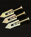 Self-Drilling Drywall Anchors With Expansion Screws Kit, Heavy Duty Metal Wall Anchors, Rust-Resistant Yellow Zinc Plated Carbon Steel, No-Prep Install, Quick And Rock-Solid Mounts For Shelves, Mirrors, Pictures, And TV Brackets. Three metal drywall anchors with screws