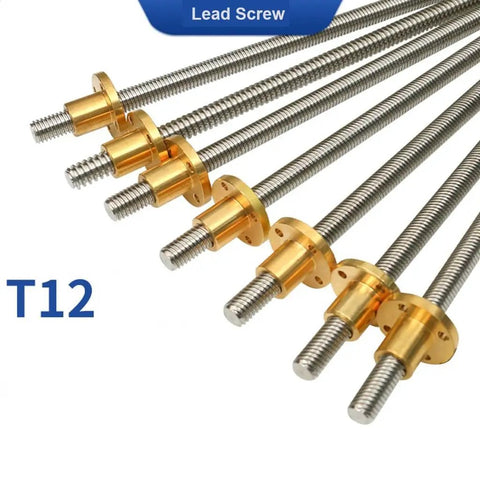 12mm T12 Trapezoidal Lead Screw For DIY 3D Printer And CNC Rigs With Stainless Steel Rod Copper Nut 2mm Pitch, T12 lead screw set