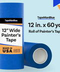 Extra Wide Blue Painters Tape for 3D Printing and Laser Cutting, 12 Inch by 60 Yards, Made in America, Clean Removal Up to 21 Days