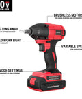 Cordless Half Inch Brushless Impact Wrench Kit For Cars Trucks RVs And Home Use 20V 2Ah Battery With Charger And 5 Sockets