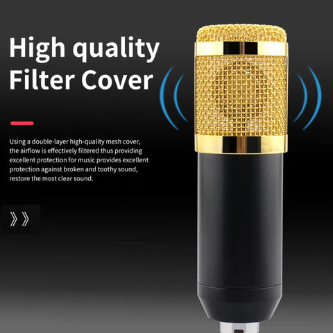 Gold mesh BM800 microphone from F998 Podcast Gear Bundle For TikTok And YouTube Vlogs Audio Interface And Soundboard
