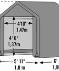 6x6 Foot Shed In A Box All Season Steel Peak Roof Outdoor Storage Shed dimensions illustration with grey cover