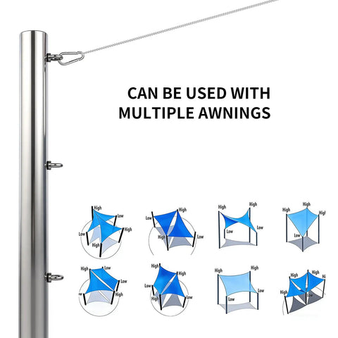 12 Ft Stainless Steel Shade Sail Post Kit With Concrete Base And Mounting Bracket, Heavy Duty 2.36 Inch Diameter Screw Mounted Poles For Patio Garden Deck, Silver Finish, 1 Pack