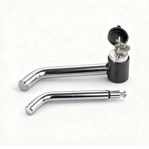 Lock It Down Heavy Duty Trailer Hitch Receiver Lock With Right Angle Bent Pin Fits 1/2 Or 5/8 Inch Tubes Class I Through V Made For Real World Towing In Chrome