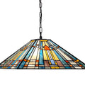Two Light Tiffany Style Pendant Light Fixture 16 Inch Large Mission Vintage Stained Glass Hanging Lamp For Kitchen Island Dining Room And Bedroom Lit Premium Finish