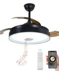 Dope Retractable Bluetooth Ceiling Fan With Light And Speaker, 42 Inch, remote, app control, invisible blades, brown finish, LED color changing
