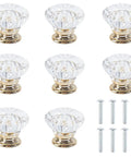 Upgraded Acrylic Crystal Cabinet Knobs And Drawer Pulls Featuring Slick Golden Diamond Cut Single Hole Furniture Hardware Kit with screws.
