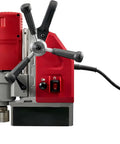 Heavy Duty 13 Amp Corded Compact Magnetic Drill Press With Bright Led Worklight And Auto Lift Off Safety Cutout side view with controls.