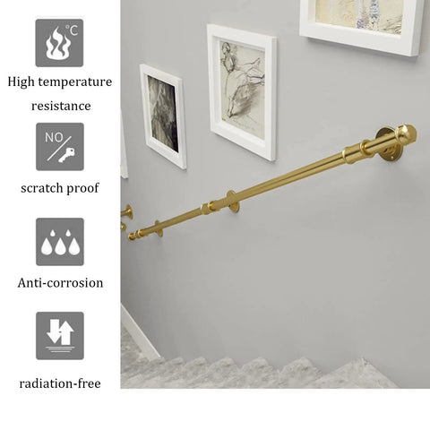Built Tough Gold Wrought Iron Wall Handrail Kit For Stairs with art nearby, showcasing anti-corrosion and scratch-proof features.
