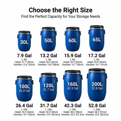 Sturdy 55 Gallon Rain Barrel Water Storage Drum For Emergency Prep Heavy Duty Industrial Plastic Barrel Size Chart