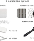 Installation options for Built Tough Aluminum Caution Sign; affix to walls with screws, fences with zip ties.