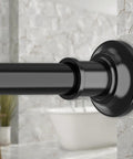Black Long Shower Curtain Rod Tension Bar 30 To 120 Inch Adjustable Spring Heavy Duty No Drill No Slip Stainless Steel Rust