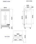 Pro Shop Grade 40 Inch Reach In Freezer Featuring Double Solid Doors And Adjustable Steel Shelves And 35 Cubic Feet commercial kitchen dimensions