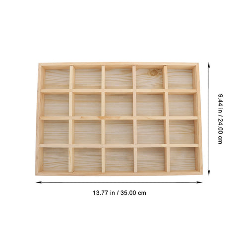 Genuine Top Shelf Twenty Compartment Jewelry Display Tray And Storage Organizer Plate, wooden, 13.77x9.44 inches.