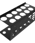 Heavy Duty Wall Mount Caulk Tube Holder Rack Holds Eleven Adhesive Cartridges Upright, black metal organizer for garage.