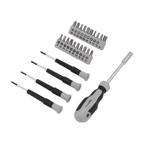Precision screwdrivers and interchangeable bits from 131 Piece General Household Tool Set With Portable Storage Case For Home Repairs And Everyday Projects Ready For Grab And Go With Hex Keys Combination Wrenches Precision Screwdrivers Hammer Pliers And Durable Chrome Plated Alloy Tools For Quick Fixes.