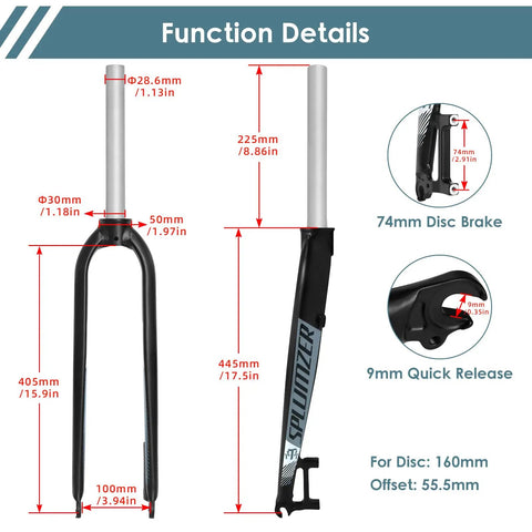 Diagram of Beefy Rigid Mountain Bike Front Fork For 26 And 27.5 Inch Wheels Aluminum Alloy One And One Eighth Inch Threadless