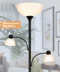 Tall Torchiere Floor Lamp With 8W Adjustable Reading Lights Industrial Tree Style Black Floor Lamp for Living Room Bedroom and Office