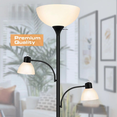 Tall Torchiere Floor Lamp With 8W Adjustable Reading Lights Industrial Tree Style Black Floor Lamp for Living Room Bedroom and Office
