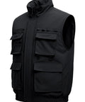 Mens Fleece Lined Winter Vest Windproof Water Resistant Outerwear with secure pockets in black color, designed for cold weather.