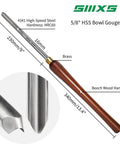 No Nonsense Heavy Duty 5/8 Inch HSS Bowl Gouge With Sturdy Beech Handle For Wood Lathe Turning displayed with measurements and detail.