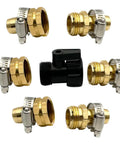 Dope 7-Piece Garden Hose Repair Kit With Aluminum Quick Connect Fittings And Splitter For Car Washing Irrigation, Gold Finish 5/8 3/4 Inch Heavy Duty No Leaks. Set of gold aluminum hose fittings with black splitter