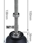 Heavy Duty Adjustable Leveling Feet With Swivel Base And Thread Design To Lock Down Wobbly Furniture And Appliances Featuring Thick Rubber Trim, with dimensions shown.