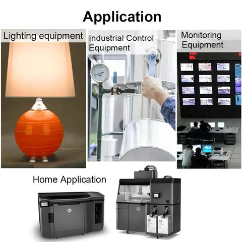 Applications for Adjustable DC Power Converter in lighting, industrial control, monitoring, and home devices.