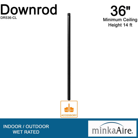 36 Inch Ceiling Fan Downrod in Coal Finish, Beefy Steel Rod for DR536-CL Compatible Fans, Easy Install, Smooth Performance