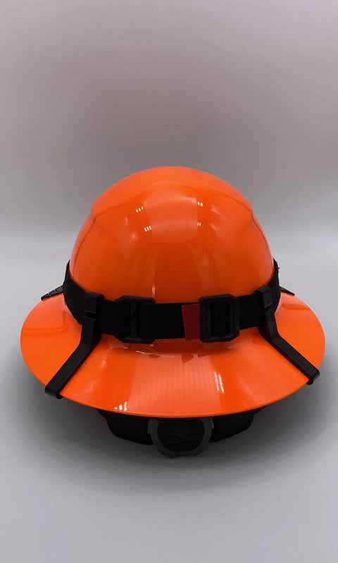 Full Brim Hard Hat Clips For Lift Brand Helmets, Patent Pending And Front Back Size Options, USA Made, showing installation detail