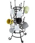 24-Hook Rustic Black Iron Coffee Mug Holder Mug Rack Cup Display Tree For Mugs Glasses Tea Cups Bottles with mixed mugs