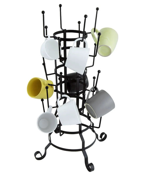 24-Hook Rustic Black Iron Coffee Mug Holder Mug Rack Cup Display Tree For Mugs Glasses Tea Cups Bottles with mixed mugs
