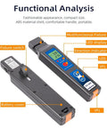 Front view of TFI-40V fiber optic identifier with VFL 10mW LED; blue LCD display, handheld black/blue unit.