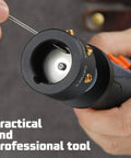 Close-up of 8V Pro Grade Cordless Tungsten Electrode Sharpener for TIG Welding Portable Rotary Tool in use, handheld