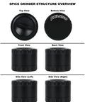 2.5 Inch Aluminum Herb Grinder With Top Storage And Large Bottom Chamber 3 Piece 4 Part Spice Grinder With Anti Jam Teeth