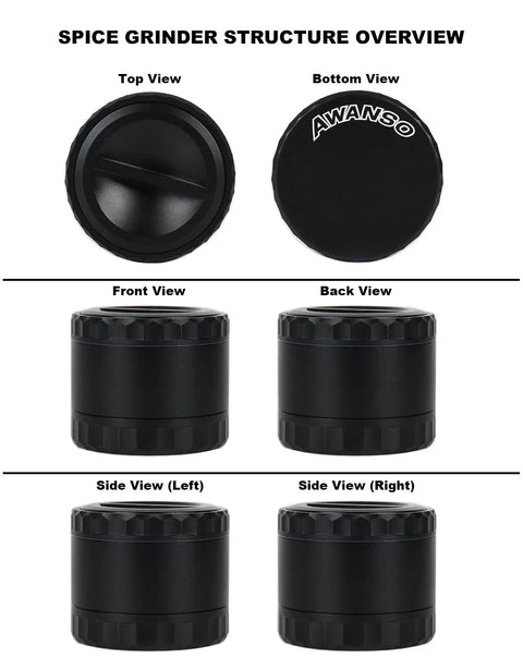 2.5 Inch Aluminum Herb Grinder With Top Storage And Large Bottom Chamber 3 Piece 4 Part Spice Grinder With Anti Jam Teeth