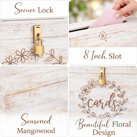 Real Deal Solid Wood Wedding Card Box With Tight Lock And Wide Opening To Bag Every Last One Of Those Sweet Guest Envelopes Clean Rustic Vibe built from seasoned mangowood with secure lock and 8-inch slot.