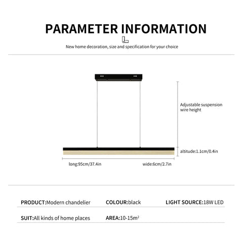 Modern LED Chandelier Pendant Light With Dimmable Linear Design parameter information diagram
