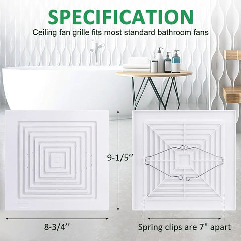 Specifications of No Fuss Easy Install Replacement Bathroom Exhaust Fan Cover With Spring Square Ceiling Or Wall Mount Grille BP46 BP90