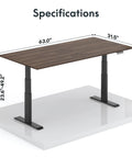 Straight Up Premium Motorized Height Adjustable Standing Desk With Heavy Duty Matte Black Frame And Legit Solid North American Black Walnut Desktop, dimensions 63" x 31.5".