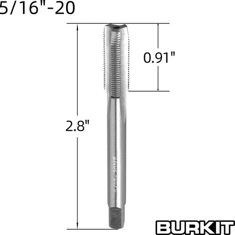 Pro Grade 5/16-20 UN Tap And Die Set For Right Hand Threads, tap 2.8 inch length with measurements, straight fluted for chip removal