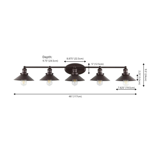 Dimensions of Oil Rubbed Bronze 5 Light Industrial Farmhouse Vanity Light Wall Sconce With Metal Shade for bathroom mirror or kitchen