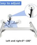 JQDML upgrade stand kit for reciprocating cycle linear actuator; aluminum alloy frame with 0–180° rotation (front view)