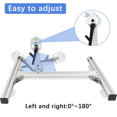 JQDML upgrade stand kit for reciprocating cycle linear actuator; aluminum alloy frame with 0–180° rotation (front view)